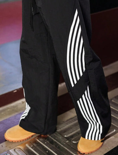 ZAFUL Men's Baggy Track Pants Y2K Streetwear Pants Drawstring Letter Pockets Casual Lounge Trousers (8-Black,XL)