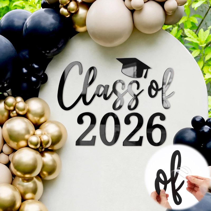 Novabright Class of 2026 Sign for Backdrop Black Acrylic Mirror Decal Letter Sticker Graduation Decor for Grad Party, Congrats Grade 2026 Grad Party Graduation Event Planner Vinyl Decal