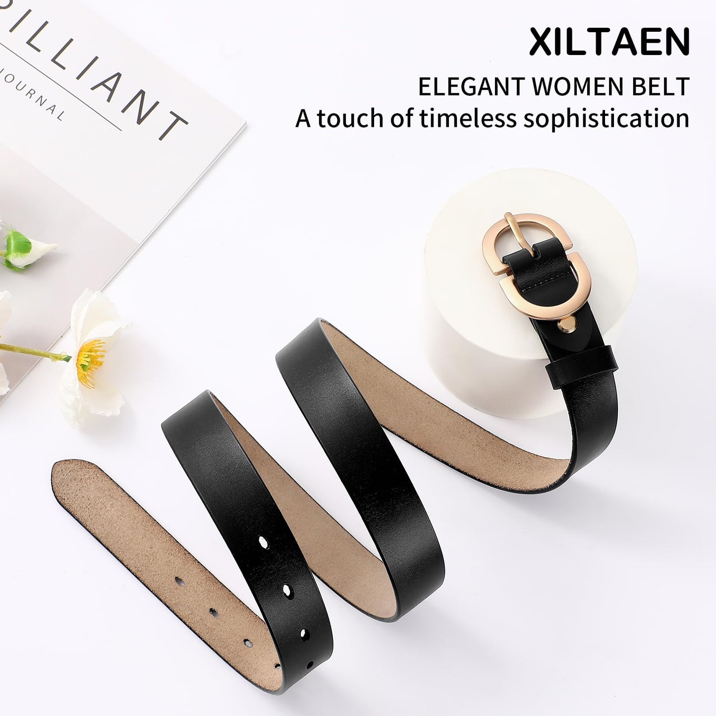 XILTAEN Women's Leather Belts Ladies Waist Belt with Gold Buckle for Female Jeans Dresses Pants Belt
