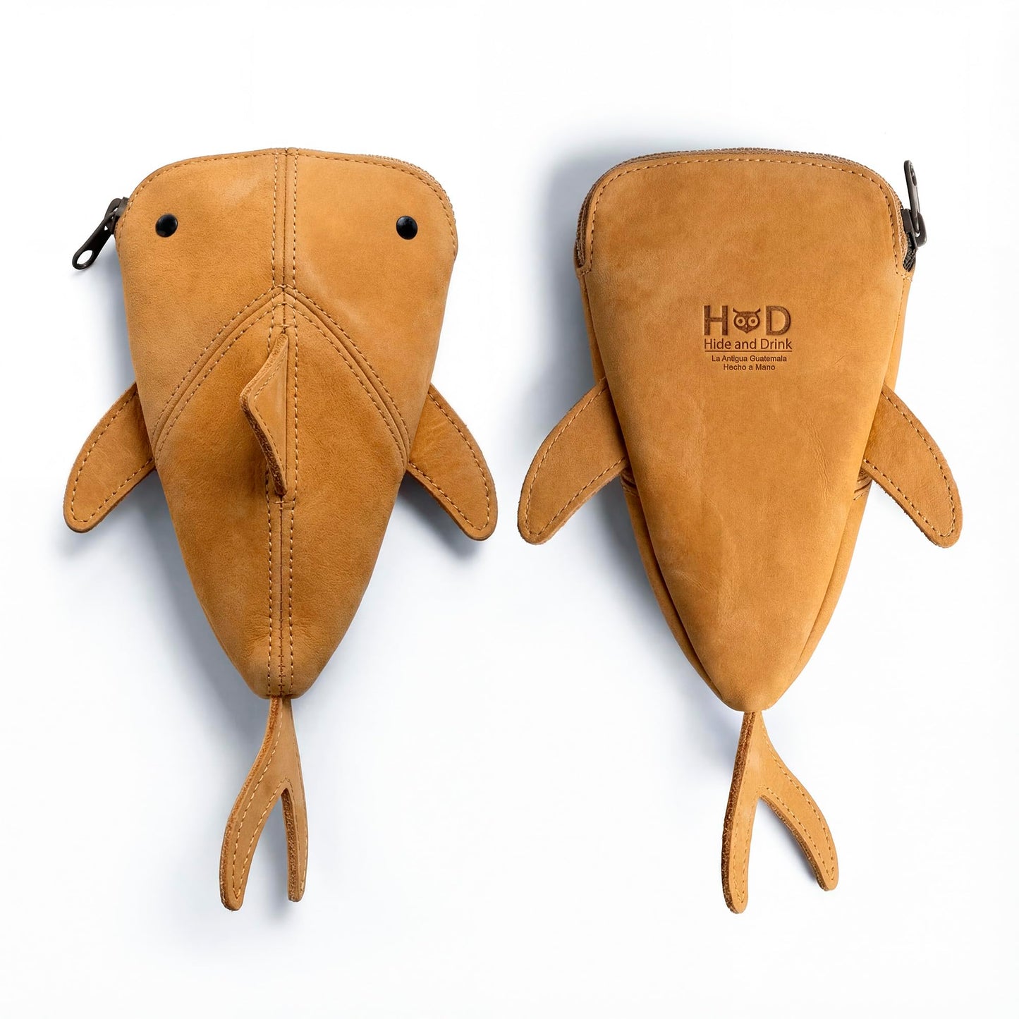 Hide & Drink, Leather Pouch Pencil Bag, Coin Purse, Scissors Case, Shark Cable Holder, Phone Case, Wallet, Makeup, Stuffed Animal, Handmade (Old Tobacco)