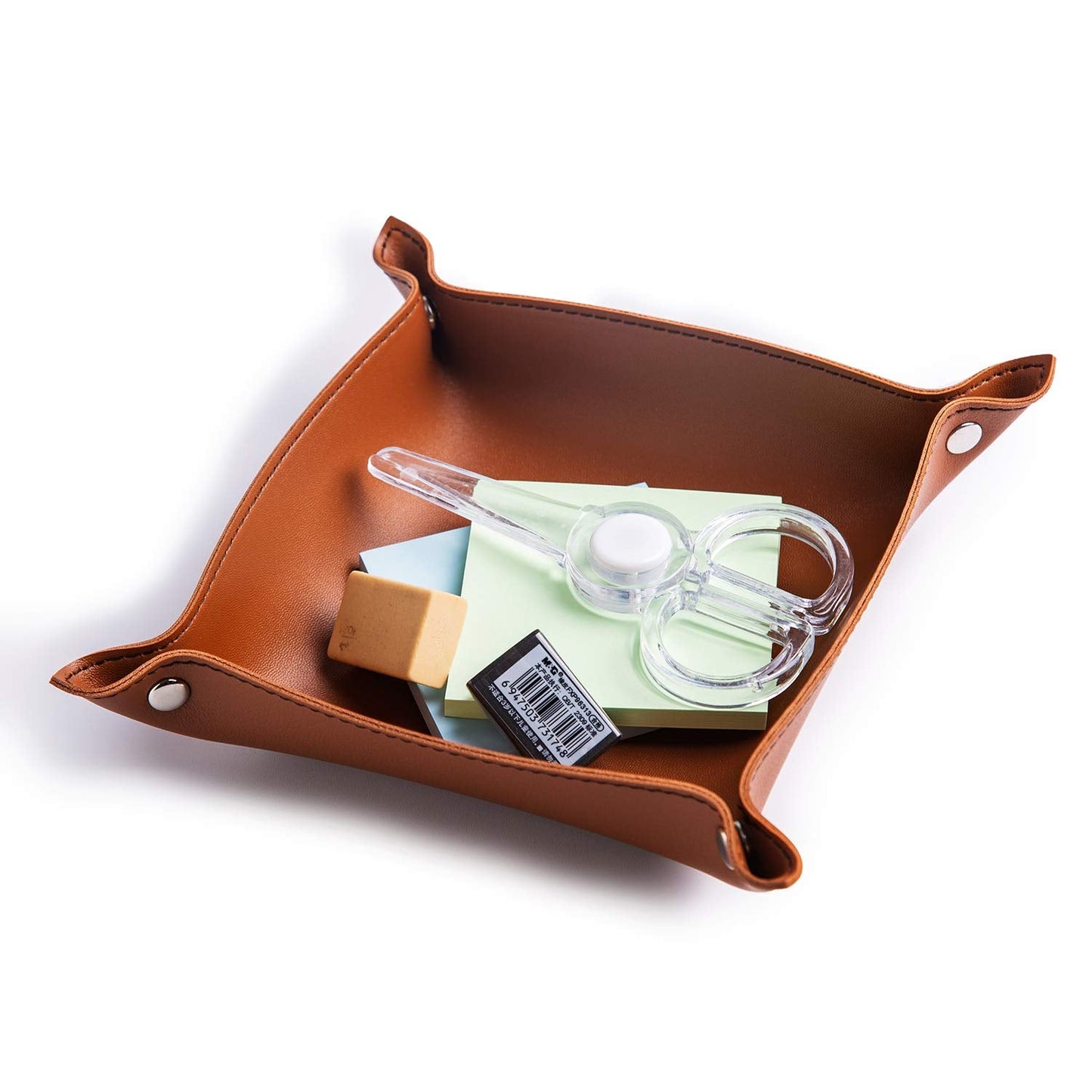 SANQIANWAN Leather Jewelry Valet Tray for Women and Man, Portable Entryway Table Tray Bedside Nightstand Desk Tray Small Catchall Travel Dish Plate for Key,Wallet,Watch,Coin (2PCs Brown-B)