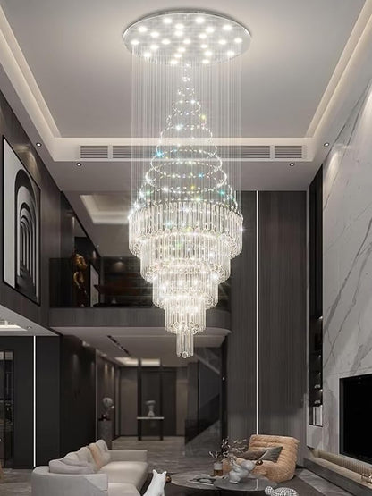 Flashing God D40''X H110'' Modern Foyer Chandeliers for High Ceiling Raindrop Flush Mount Light Fixture for Foyer Crystal Pendant Light Dimmable Lighting with Remote Straircase Fixture