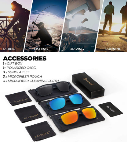 KALIYADI Polarized Sunglasses Men, Lightweight Mens Sunglasses Polarized UV Protection Driving Fishing Golf (Frame Blue|Lens Black/Red/Ice Blue)