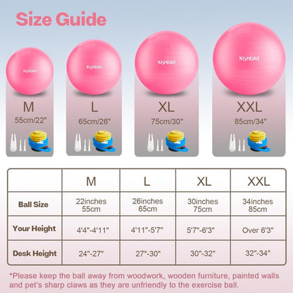 kisnbld Exercise Ball, Extra Thick Yoga Ball for Workout Pregnancy Stability, 4 Sizes Anti-Burst Balance Ball with Foot Pump - Heavy Duty Fitness Ball Chair for Office, Home & Gym