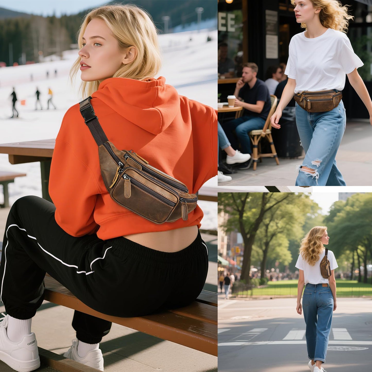 Crazy Horse Leather Mens Fanny Pack for Women Belt Bag Purse Running Waist Pack for Phone Bum Hip Bags Shoulder Crossbody Bags