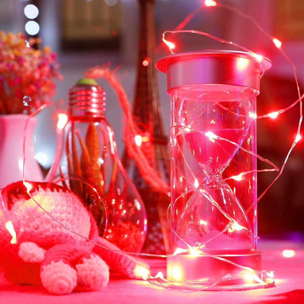 Ariceleo Led Fairy Lights Battery Operated, 1 Pack Mini Battery Powered Copper Wire Starry Fairy Lights for Bedroom, Christmas, Parties, Wedding, Centerpiece, Decoration (5m/16ft Red)