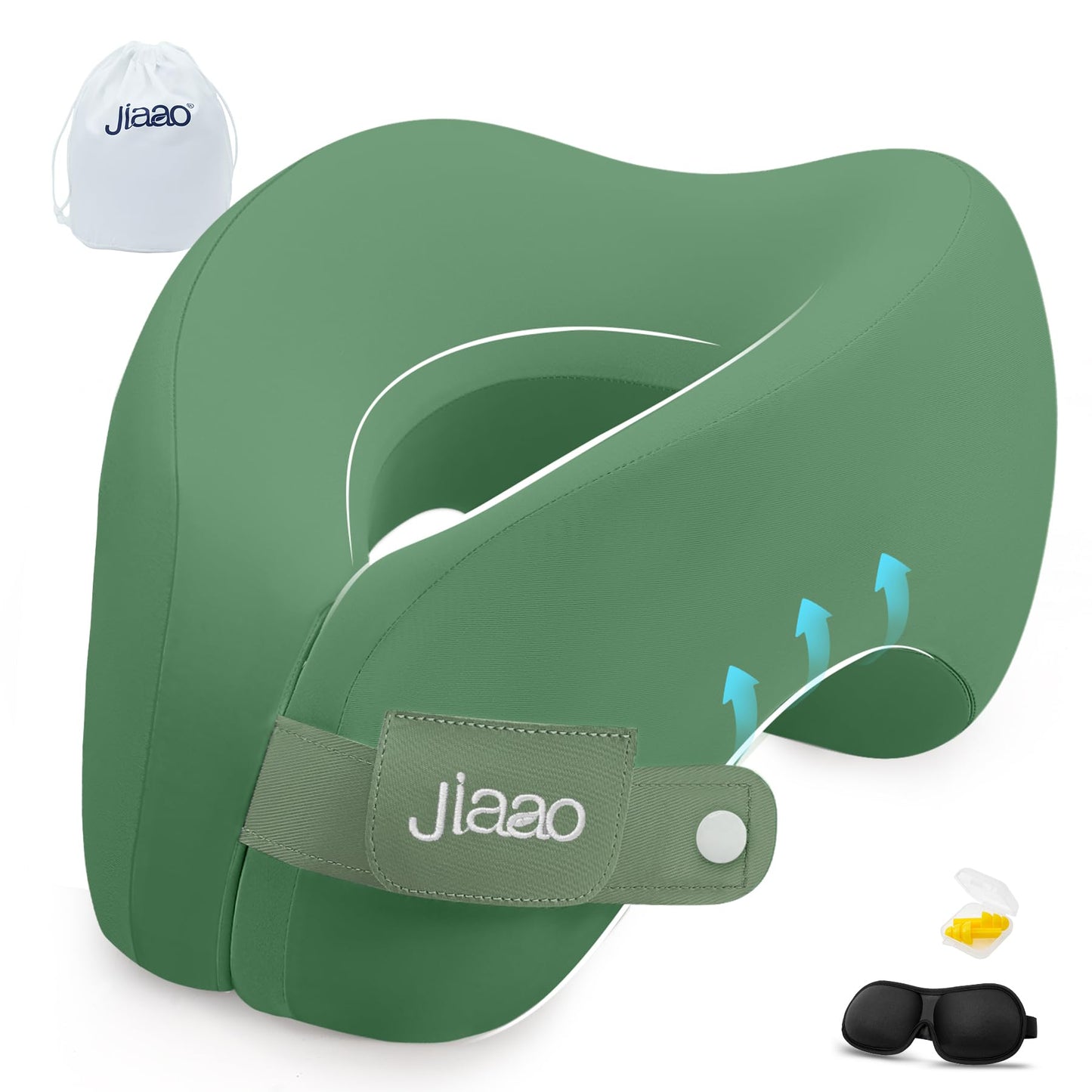 jiaao Neck Pillow Airplane, Memory Foam Travel Neck Pillows for Long Flight, 3D Eye Masks, Ear Plugs and Portable Drawstring Bag, Napping Pillow for Home, Road Trips, Sleep Rest and Travel Use