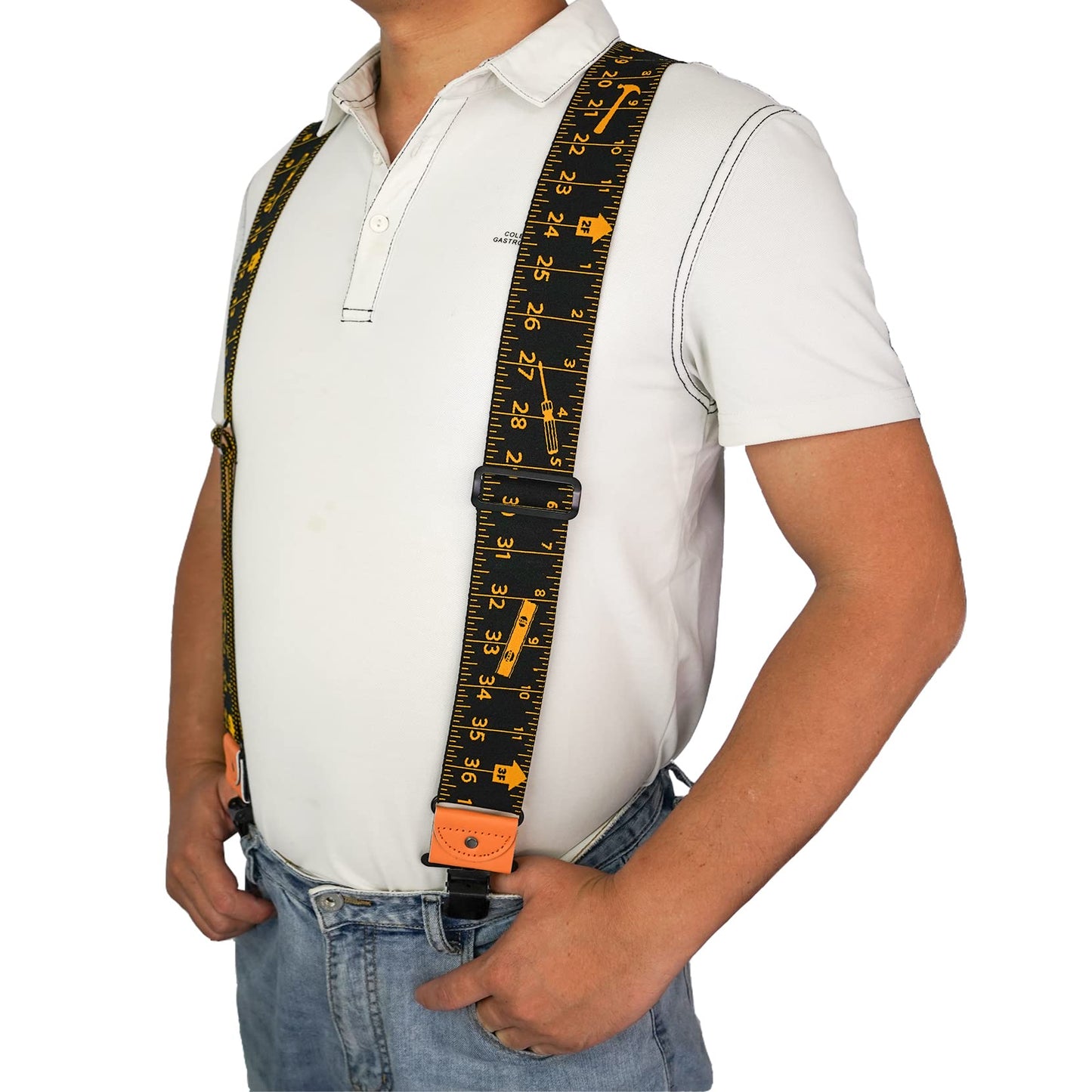 MELOTOUGH Men suspender with 2 inch elastic fully adjustable X back Industrial Strength Suspender (Black Rule)