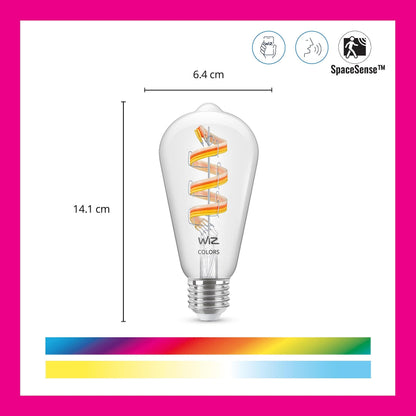 WiZ Clear 60W ST19 Tunable White Filament LED Smart Bulb - Pack of 6 - E26- Indoor - Connects to Your Existing Wi-Fi - Control with Voice or App + Activate with Motion - Matter Compatible