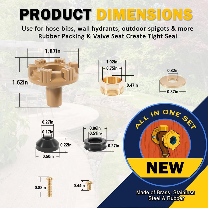 RK-14MH Faucet Repair Kit with Metal Handle Compatible with Woodford Outdoor Faucet Model 14 & 18 - Leak-Proof Replacement Set -Fits Hose Bib, Spigot, Wall Hydrant, Garden Valve Repairs - Leak Fix Set