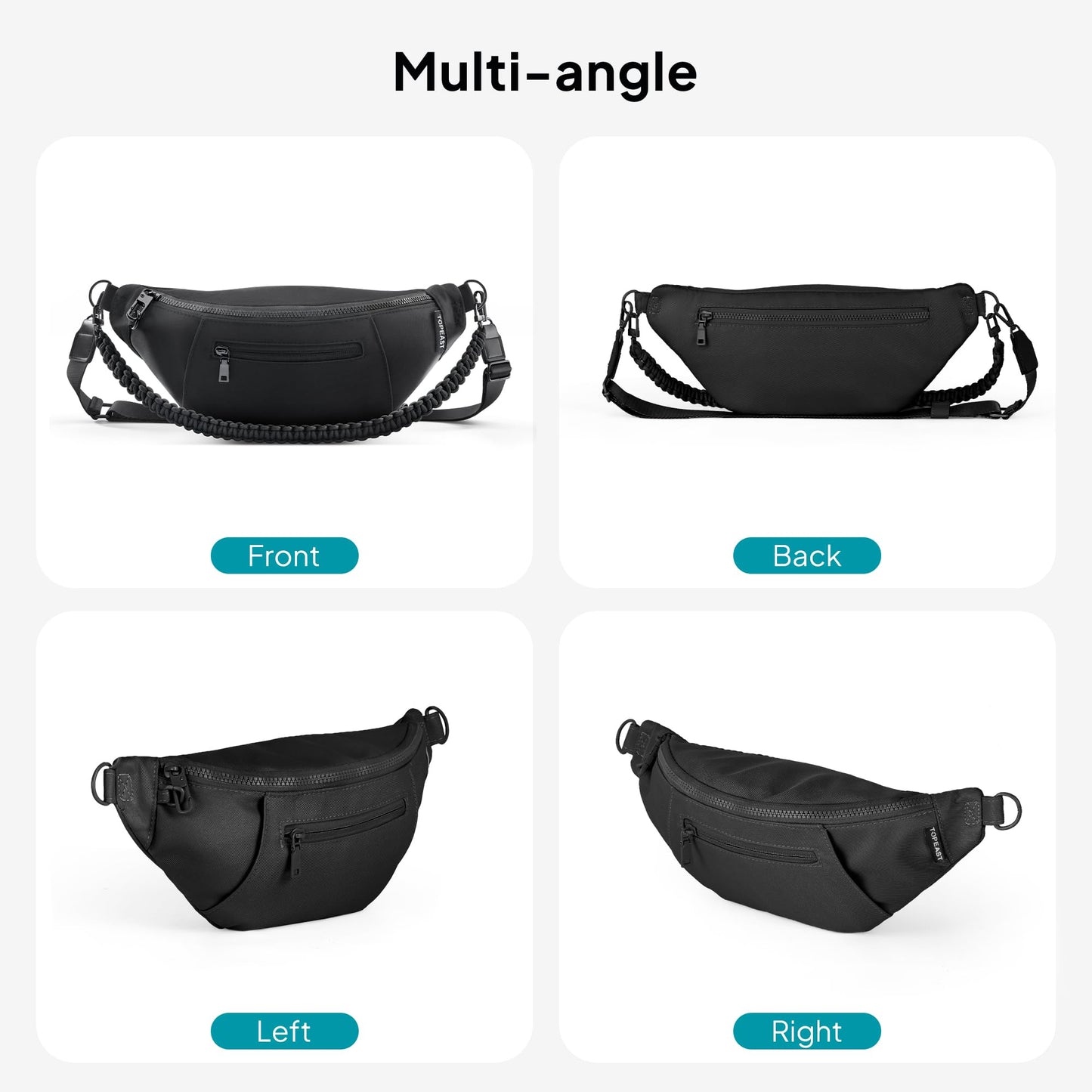 TOPEAST Fanny Pack for Women, Anti-Theft Travel Belt Bag Crossbody Sling Bag Purse with RFID Blocking, Small Fashion Bum Bag with Multiple Pockets for Hiking Walking Sport, Black