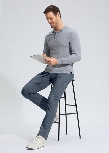 Pudolla Men's Golf Pants Work Dress Comfy Pants Casual Slacks Trousers with Pockets(Grey_Blue 32Wx30L)