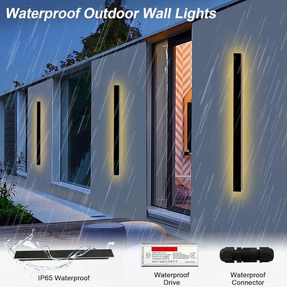 39inch 2 Pack Outdoor Wall Lights, Black LED Exterior Light Fixtures Wall Mount, Modern Outdoor Sconce, Long LED Linear Outside Lighting for Garage, Front Door 3000K