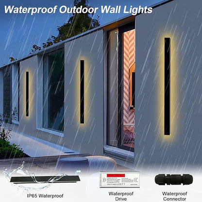 79inch Outdoor Wall Lights, Black LED Exterior Light Fixtures Wall Mount, Long Outside Porch Lights Wall Sconce 3000K, Long Strip Lighting for Garage, Hous
