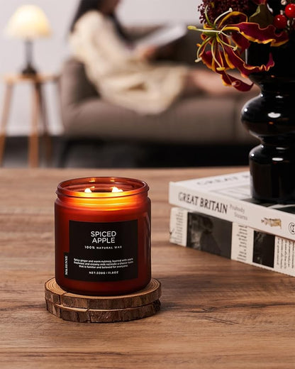 M&SENSE Spiced Apple 2 Wick Fall Scented Candle, 11.6oz Natural Soy Wax Candle for Autumn Decor, Up to 70 Hours Burn Time, Strong Fall Scented Candle Gift for Christmas Holiday Celebration