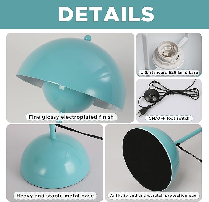 SUNLLOK Flower Pot Floor Lamp for Living Room, Metal Dome Lampshade Standing Floor Lamp with Foot Switch, Modern Reading Floor Light Fixture for Kitchen Island, Bedroom, Restaurant (Blue)