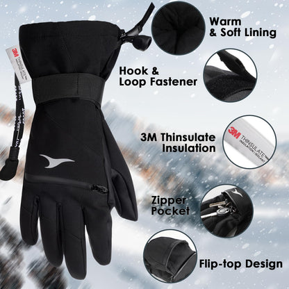 Achiou Ski Gloves,Winter Cold Weather Gloves for Men Women,Waterproof Touchscreen Snow Mittens