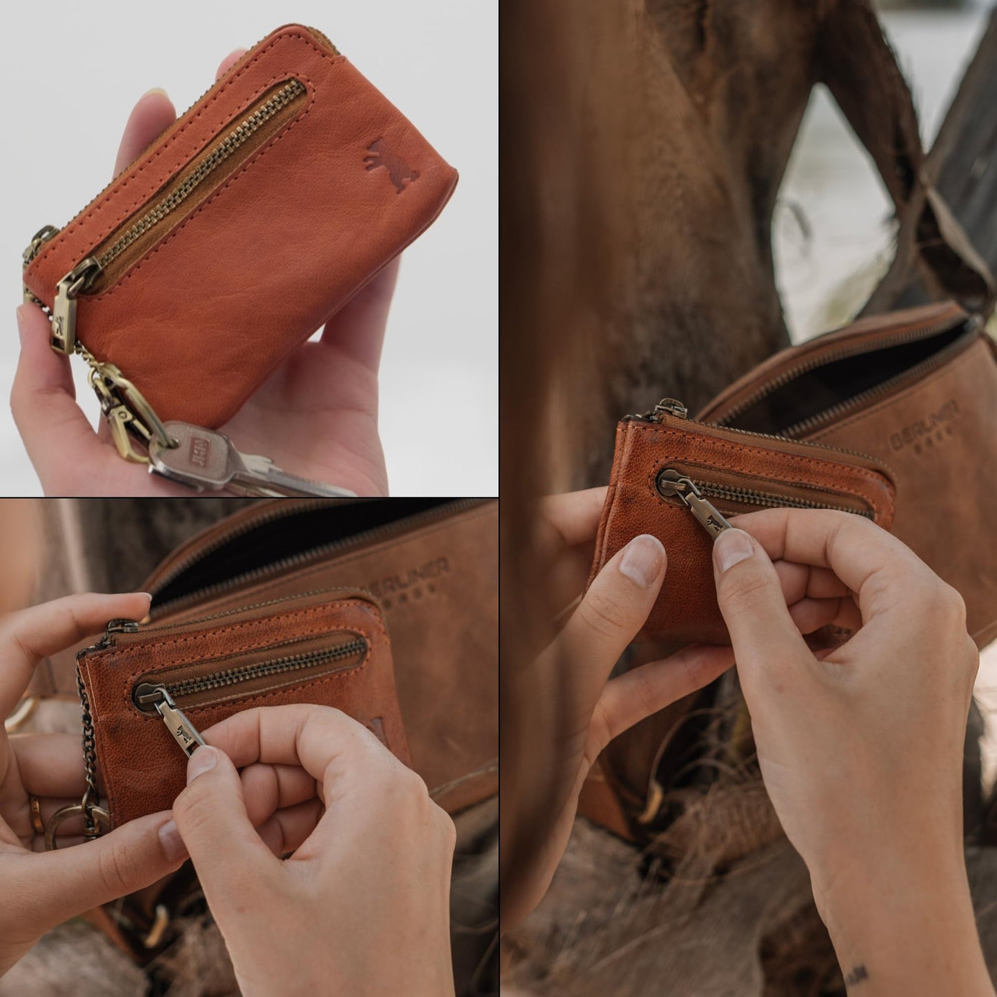 BERLINER BAGS Vintage Leather Key Case Eli, Key Bag Key Organizer Small for Men and Women - Brown