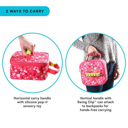 Arctic Zone Kids Lunch Box Combo with Gel Ice Pack and Sandwich Container, Insulated Bag for Travel Lunch, Sensory Fidget Handle, Very Berry Cherry