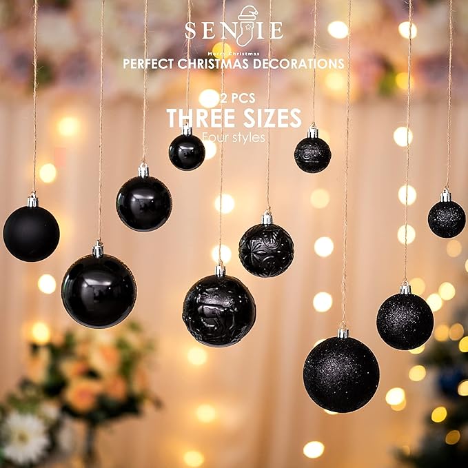 Christmas Ornaments for Xmas Trees,Black Shatterproof Christmas Ball Ornaments