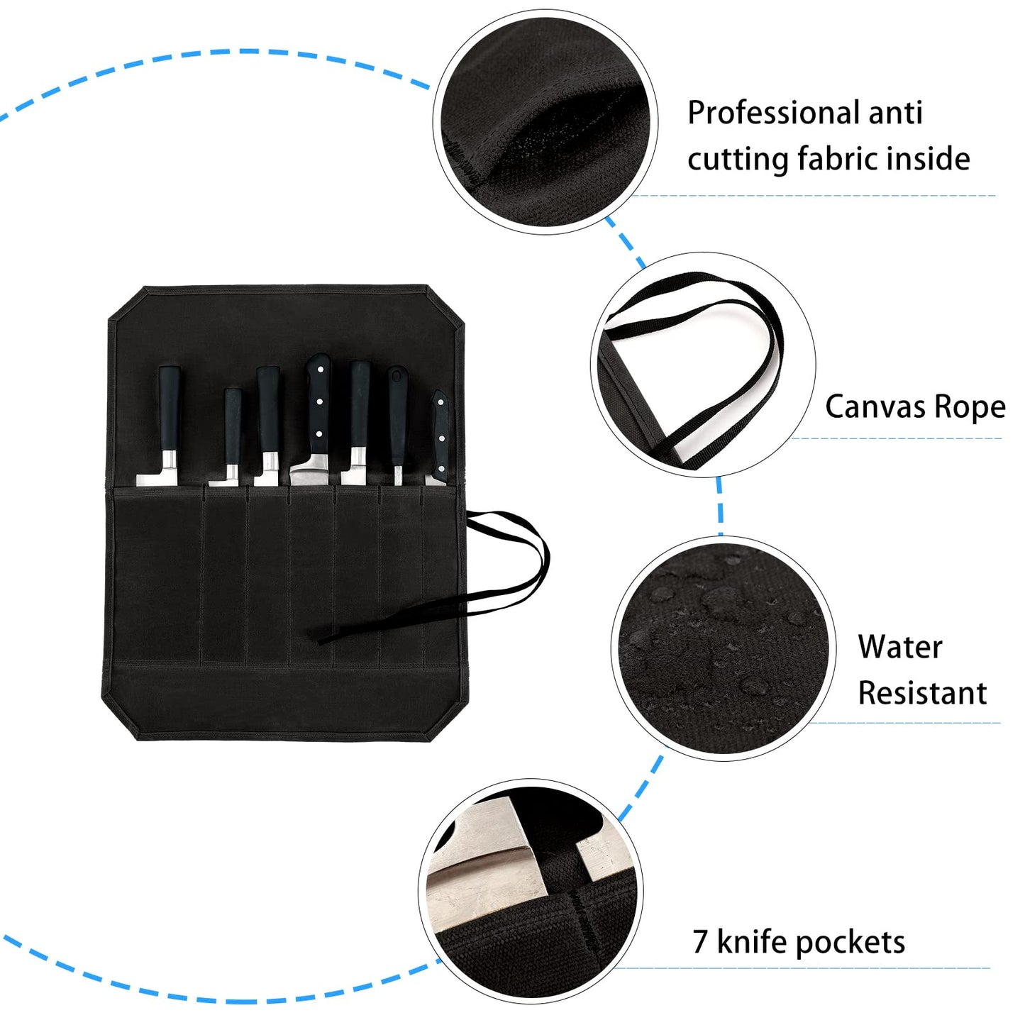HERSENT Knife Roll,Chef’s Knife Roll Case,Knife Bag,Waxed Canvas Cutlery Knives Holders,Home Kitchen Cooking Tools And Utensils Wrap Bag Wallet,Multi-Purpose Brush Roll Bag,Travel Tool Roll Pouch