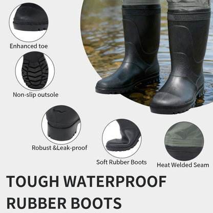 DikaSun Fishing Waders for Men & Women, Waterproof 2-Ply Nylon/PVC Chest Wader with Boots for Outdoor Sizes 4-13 Bootfoot