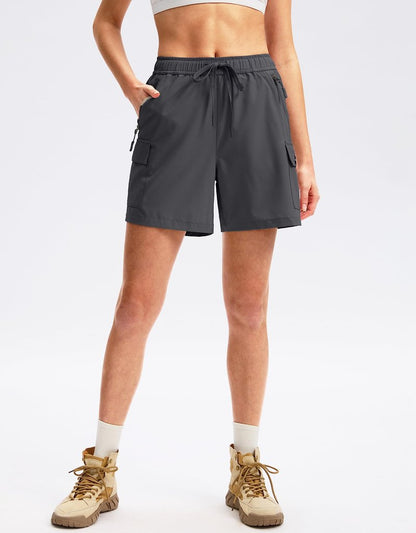 SANTINY Women's 5''/ 7''/9'' Hiking Cargo Shorts Quick Dry Lightweight Summer Shorts for Women Athletic Golf Zipper Pockets(Dark Grey_XXL)