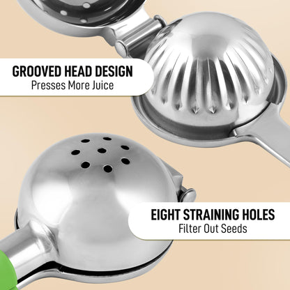 Zulay Lemon Squeezer Stainless Steel with Premium Heavy Duty Solid Metal Squeezer Bowl (Black Grip, Large)