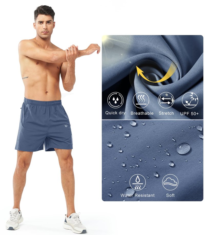 NORTHYARD Men's Athletic Running Shorts Gym Workout 7"/9"/5" Quick Dry Lightweight Sports Basketball Tennis 3 Zipper Pockets FEDERALBLUE-5inch 4XL