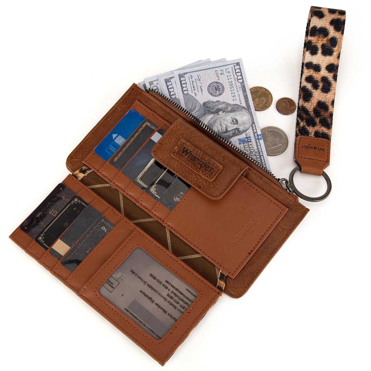 Montana West X Wrangler Brown Wristlet Wallet Minimalist Clutch Womens Wallet Rfid Card Cases & Money Organizers with Coin Purse and Smooth Zipper
