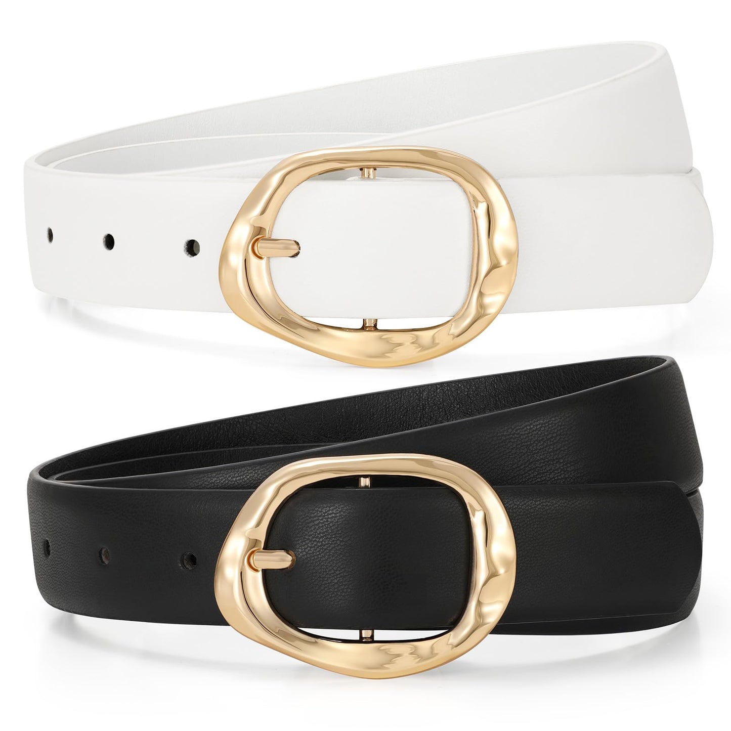 TRIWORKS 2 Pack Leather Belts for Women Fashion Waist Belt with Liquid Shapes Women Belt for Jeans Pants Dresses