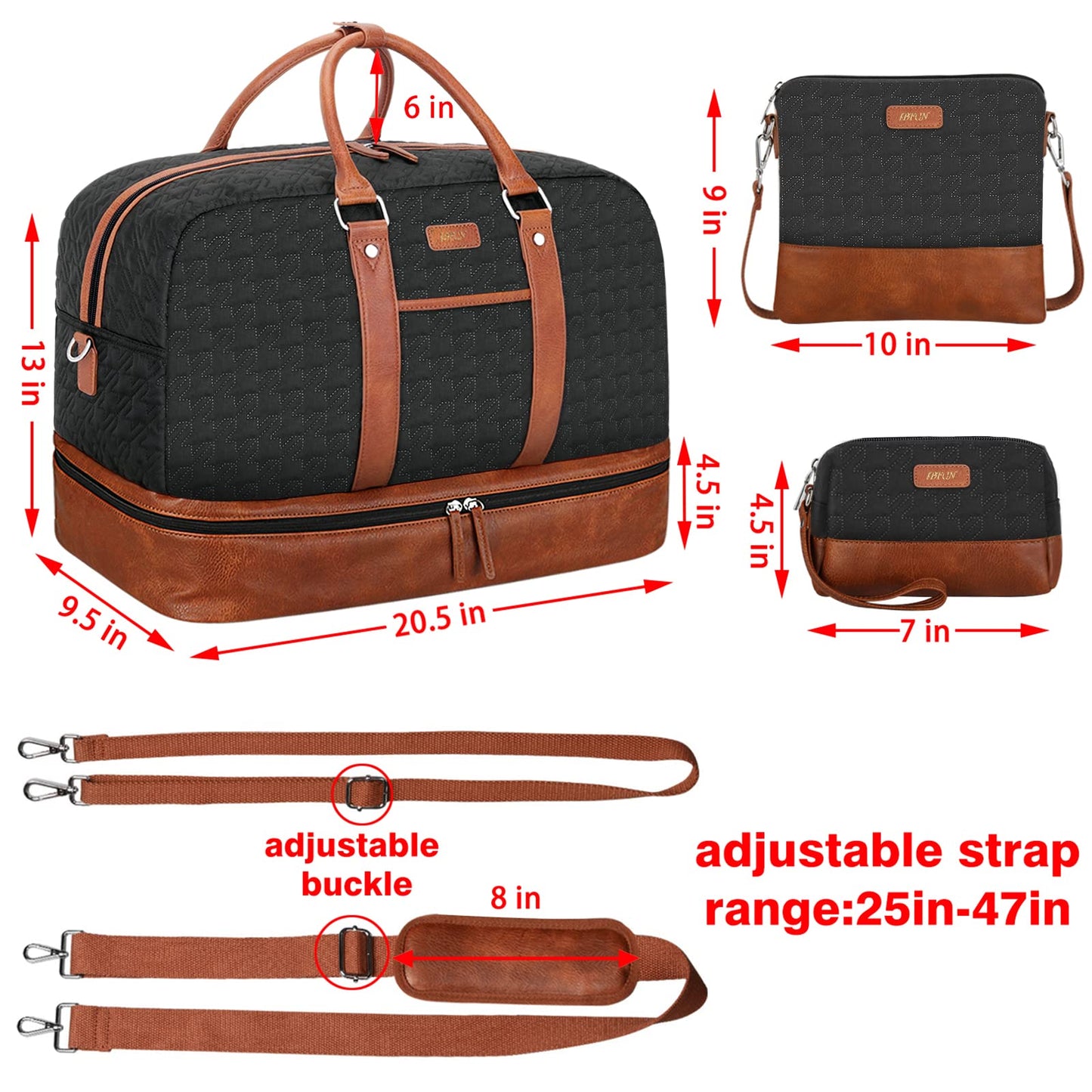 Weekender Bag for Women, Large Overnight Bag Canvas Travel Duffel Bag Carry On Tote with Shoe Compartment 21" 3Pcs Set