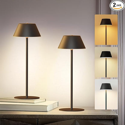 LOFTEK Cordless Table Lamps Set of 2, Rechargeable Table Lamp, Up to 55 Hrs Ultra-Long Battery Life, Eye-Friendly, Touch Dimming, Portable Wireless Ambient Lighting (Pure Black, 2 Pack)