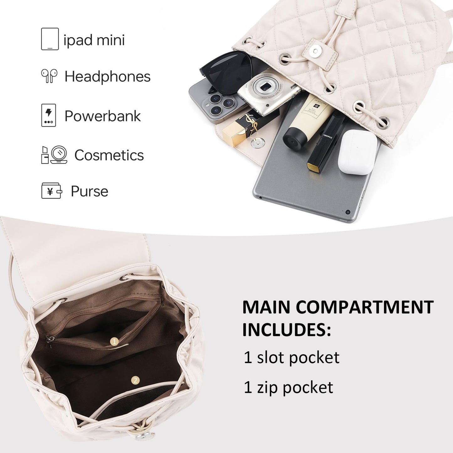 Goinsound Quilted Mini Backpack for Women, Vegan Leather Convertible Backpack Purse with Magnetic Closure, Trendy Daybag