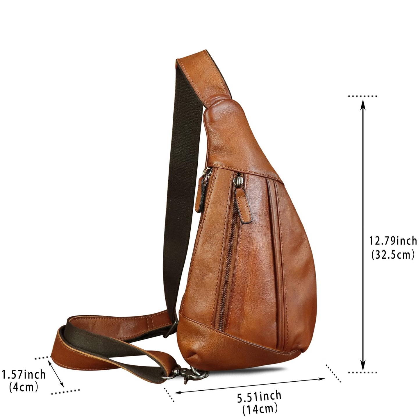Genuine Leather Sling Bag for Men and Women Vintage Real Leather Crossbody Chest Bags Backpack Purse for Travel Hiking (Brown)