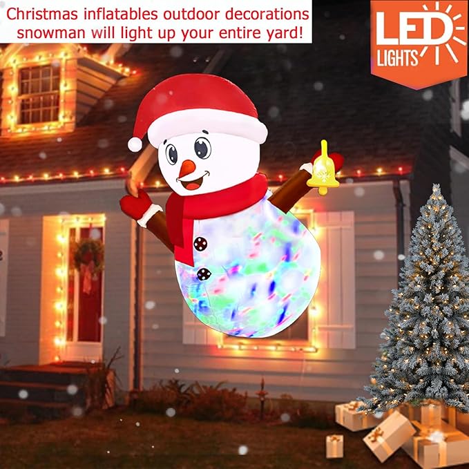 4ft Christmas Inflatables Decoration Outdoor Snowman Broke Out from Window with Built-in LED Rotating Color Lights Blow Up Christmas Decoration Outdoor Indoor Holiday Yard Garden Lawn Xmas Decor