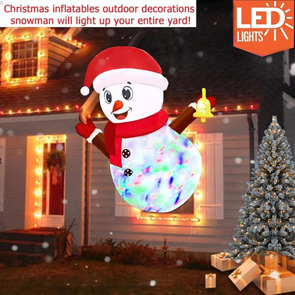 4ft Christmas Inflatables Decoration Outdoor Snowman Broke Out from Window with Built-in LED Rotating Color Lights Blow Up Christmas Decoration Outdoor Indoor Holiday Yard Garden Lawn Xmas Decor