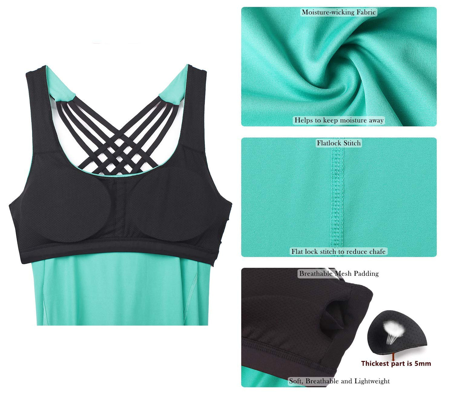 icyzone Yoga Tops Workouts Clothes Activewear Built in Bra Tank Tops for Women (XL, Florida Keys)