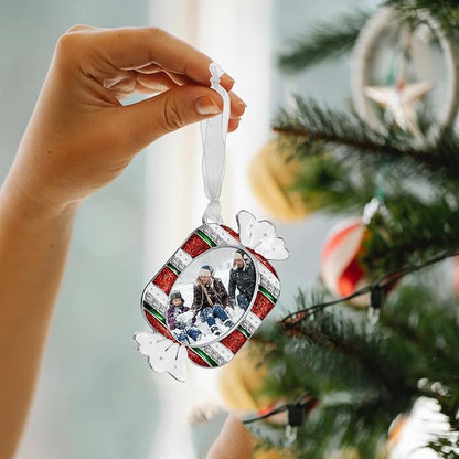2024 Christmas Tree Ornaments 3 Piece Picture Frame Hanging Ornament Decorative Holiday Keepsake Gift Pendant with 2.5” Photo Insert for Picture of Pets,Family (Lollipop, Heart, Candy)