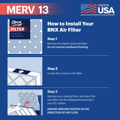 BNX TruFilter 20x30x1 Air Filter MERV 13 (4-Pack) - MADE IN USA - Electrostatic Pleated Air Conditioner HVAC AC Furnace Filters for Allergies, Pollen, Mold, Bacteria, Smoke, Allergen, MPR 1900 FPR 10
