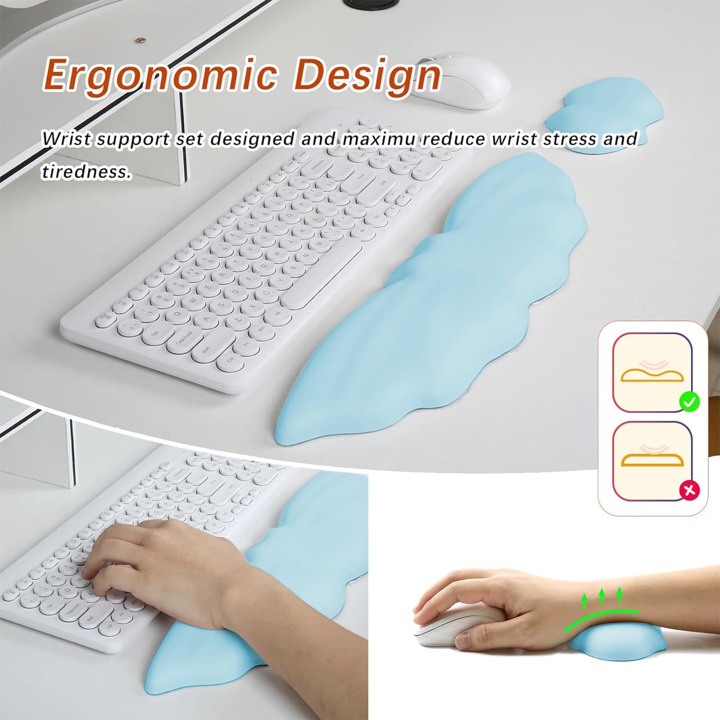 Tscuite Halloween Bat Keyboard Wrist Rest Set, Ergonomic PU Leather Wrist Support for Keyboard & Mouse, Soft Memory Foam Wrist Pad with Non-Slip Base for Office, Gaming, Laptop & Compute (Blue)