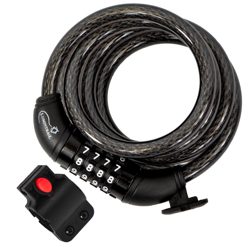 Lumintrail Combination Bike Lock Cable for Bike Accessories - 10ft Bike Locks Heavy Duty Anti Theft with Combinations - Bike Cable Lock Combination with Mounting Bracket (1 Pack, Black)