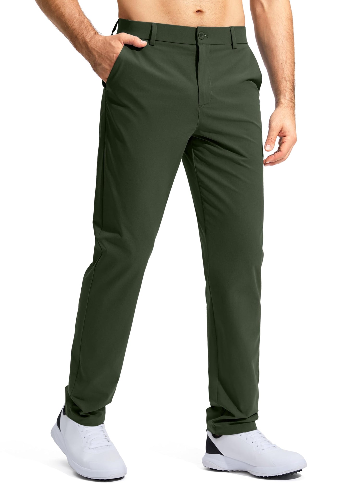 Pudolla Golf Pants for Men Stretch Dress Pants Mens Work Pants St. Patricks Day Trousers with Pockets(Army Green 32Wx32L)