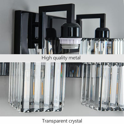 Modern Bathroom Vanity Light 2-Lights Plating Black Vanity Light Crystal Wall Light Bathroom Light Fixtures