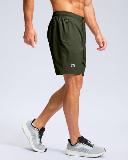 G Gradual Men's Athletic Running Shorts with Zipper Pockets Quick Dry 7"/ 5"/ 9" Workout Gym Shorts for Basketball Hiking(Olive,7XL)