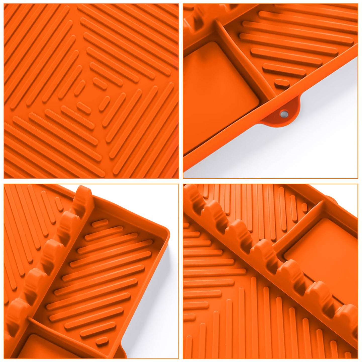 Silicone Tools Mat for Griddle Kitchen Cooking Baking Countertop-Side Shelf Spatula Mat with Drip Pad for Blackstone Weber Traeger Pit Boss Flat Top Grill Smoker- BBQ Accessories Gifts for Men(Orange)