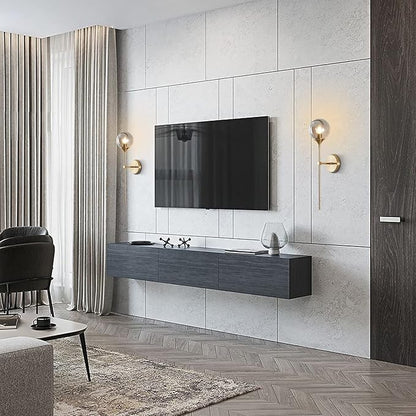 KCO Mid-Century Modern Wall Mounted Sconces Set of 2 Smoke Gray Glass Globe Wall Lamps with Long Arm Industrial Gold Wall Lights Fixture for Bedroom Bedside Stairway Hallway