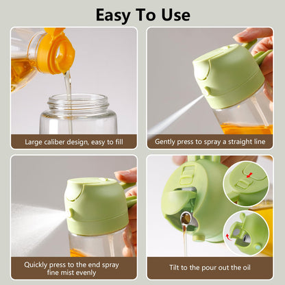 Olive Oil Sprayer for Cooking, 470ml 2 In 1 Glass Oil Dispenser/Pour Bottle, Kitchen Accessories, Kitchen Gadgets for Air Fryer, Salad, BBQ (Black)