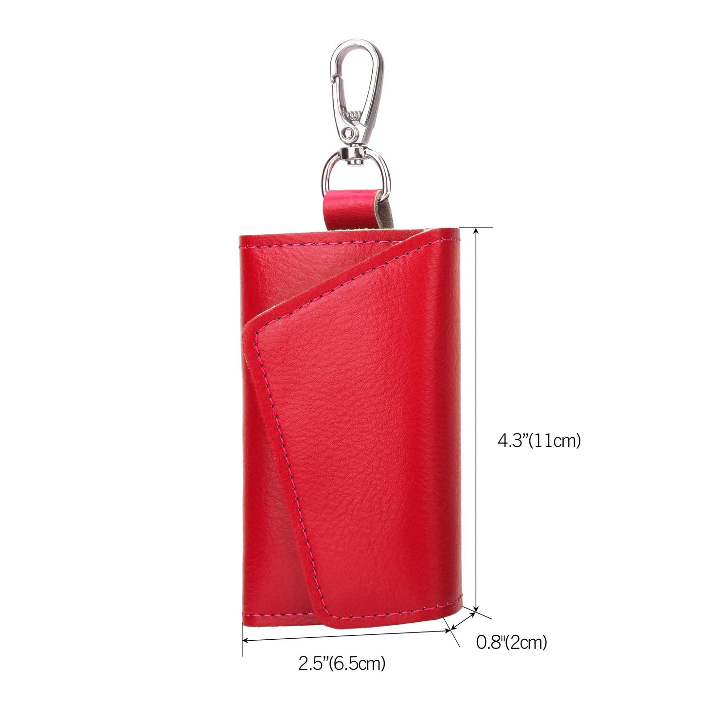 BAKUN Compact Leather Car Key Case, Key Holder Key Organizer Wallet, With 6 Hooks(Red)