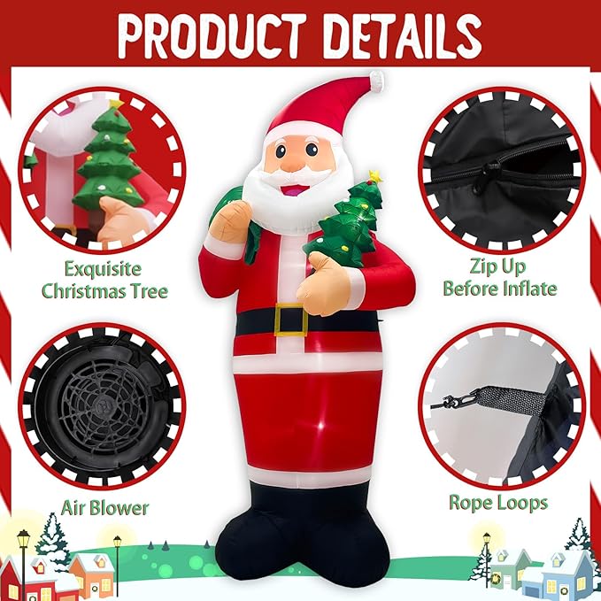 OurWarm 14FT Christmas Inflatable Outdoor Decoration, Giant Inflatable Santa Claus Holding Gift Bag, Blow Up Christmas Decorations Outdoor with Built-in LED Lights for Yard Garden Lawn Xmas Decor